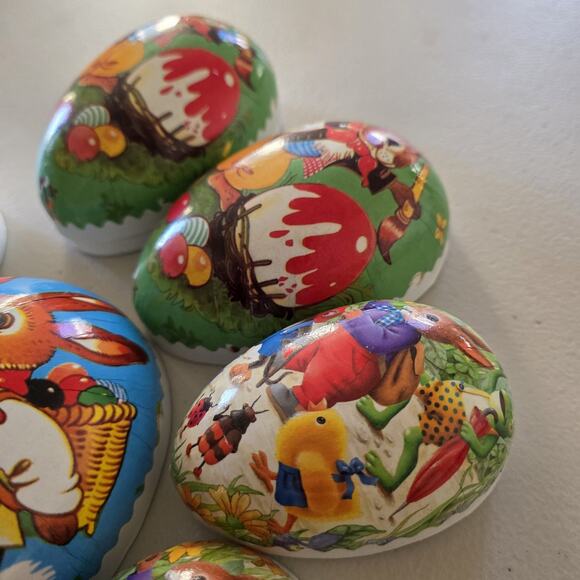 Vintage Antique German Paper Mache Nesting Eggs Set Of 3 Easter Peter Rabbit Vtg - Picture 9 of 11